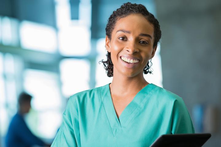 Health care worker smiling