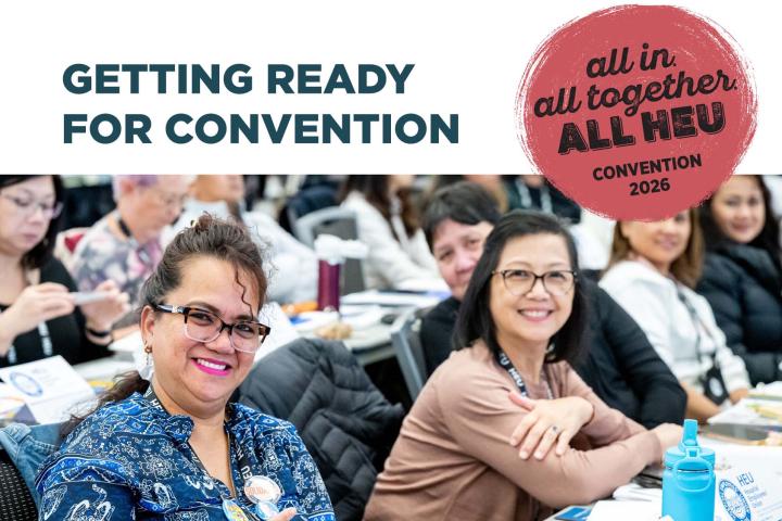 an image from the video showing HEU members at 2024 convention