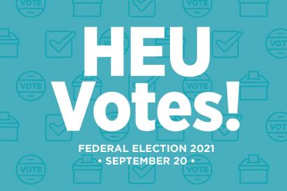 Blue box with white text HEU Votes